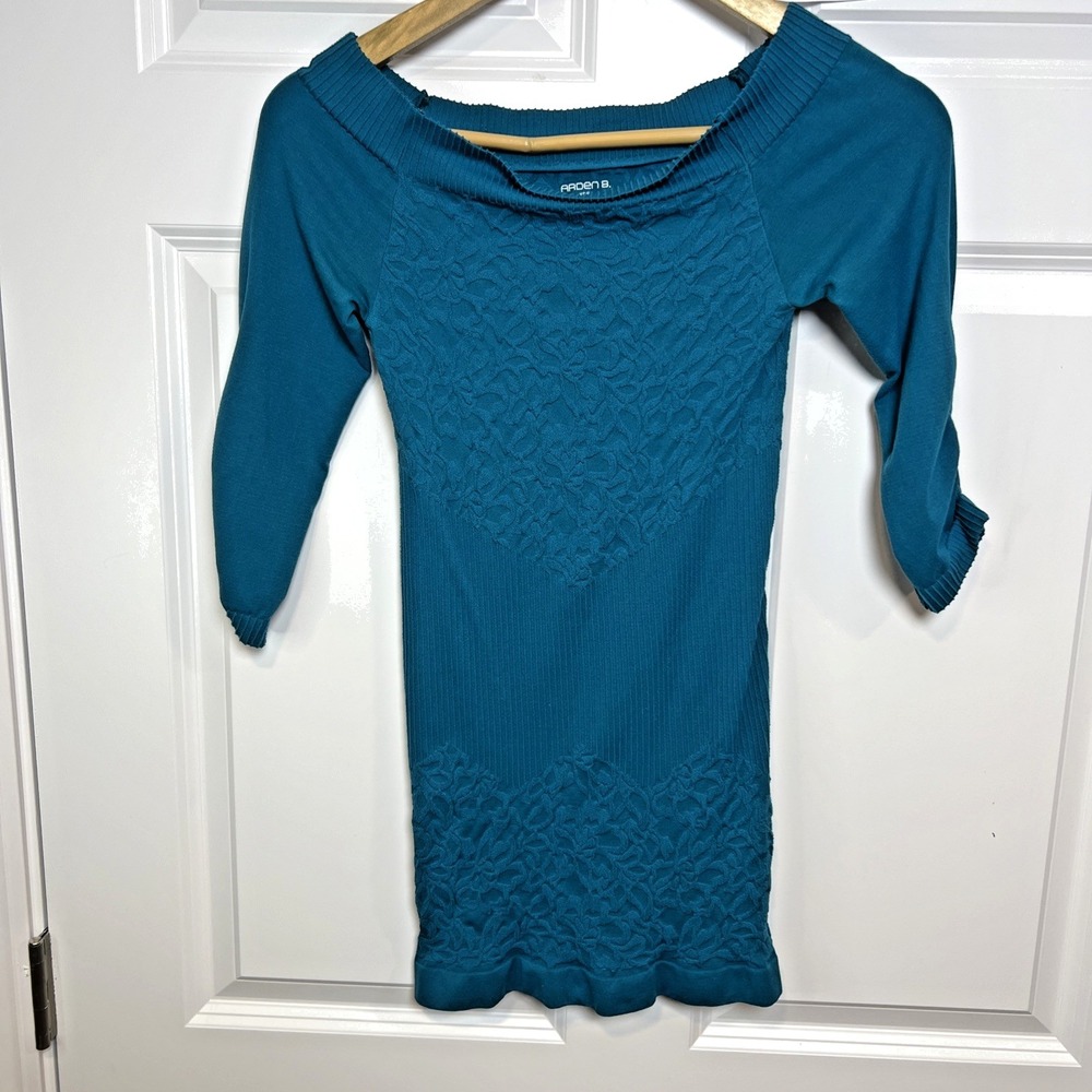 Arden B Teal Tunic Top XS S Off Shoulder Fall Campus It Girl Y2K Archive